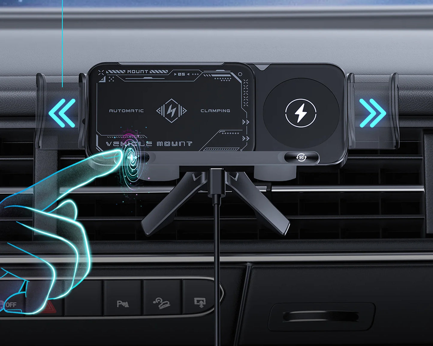 Universal Car Phone Holder & Wireless Charger – MagSafe, Auto-Rotation