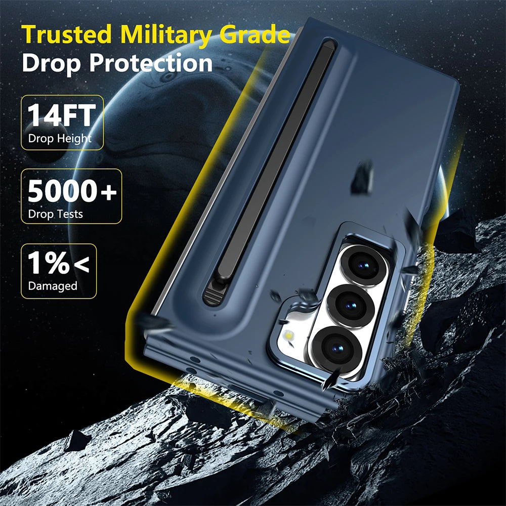Galaxy Z Fold 4–7 Case – Metal Stand, S Pen Slot & Screen Guard