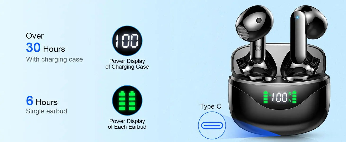 Wireless Bluetooth 5.3 Earbuds – Noise Cancelling, 36H Playtime, LED Display
