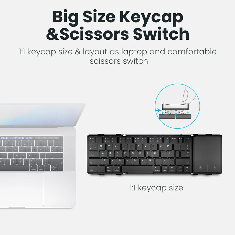 Folding Bluetooth Keyboard with Touchpad – Wireless, 3-Device Support, PU Leather