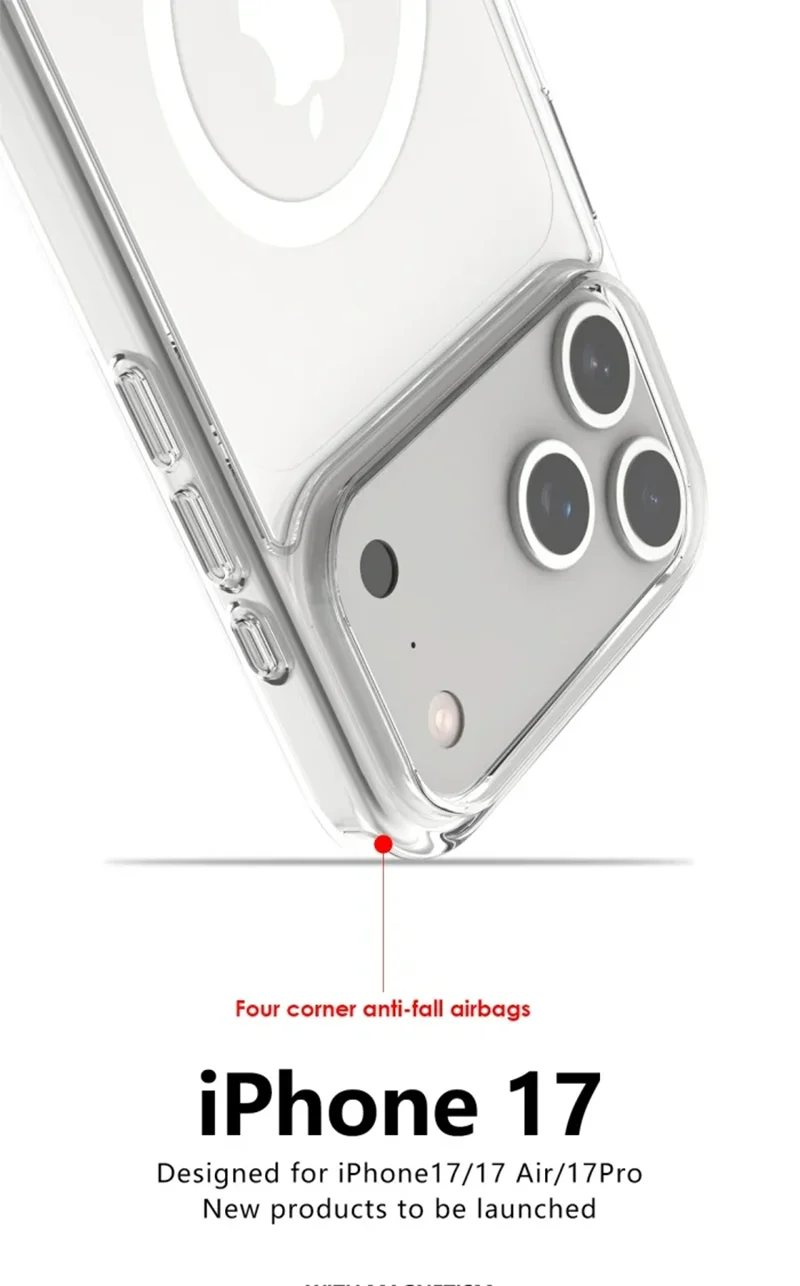 Shockproof Clear iPhone Case – MagSafe & Wireless (iPhone 17/17 Pro/Pro Max/Air)