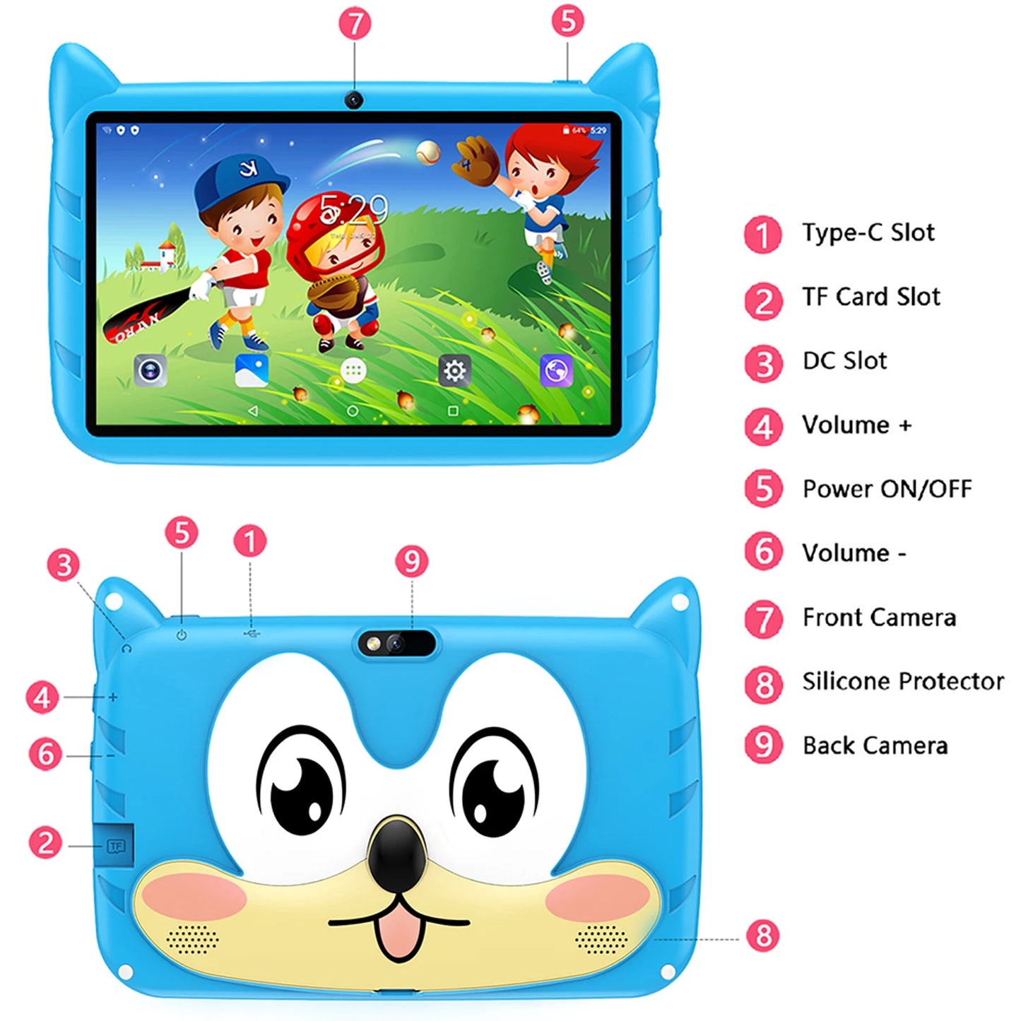 7'' Kids Tablet – Global 5G, Quad Core Android, 4GB+64GB, Educational