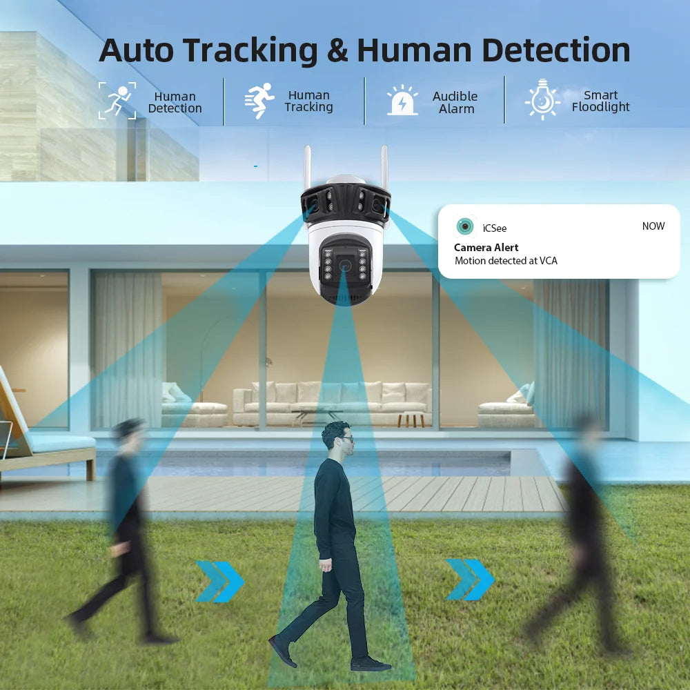 6K HD PTZ Outdoor WiFi Camera – 3 Lens, Auto Tracking Security