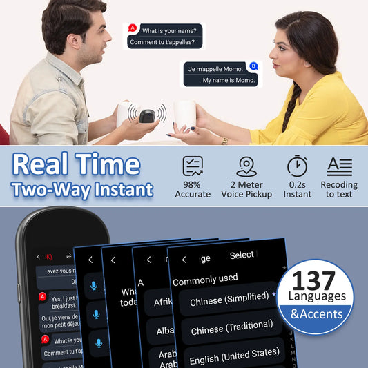 Z2 Instant AI Voice Translator – 3.1'' Touchscreen, Real-Time with Recording