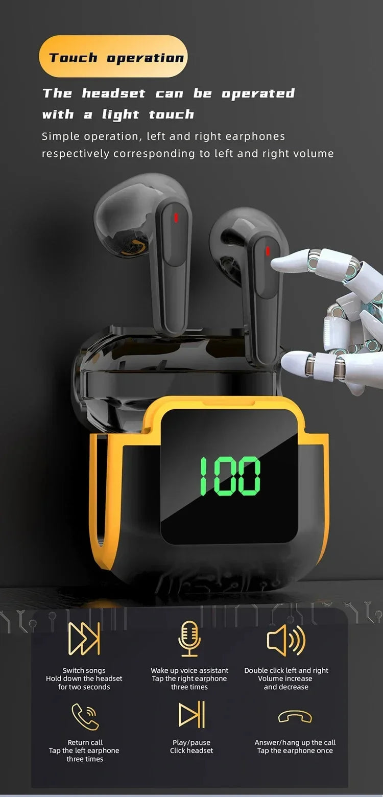 PRO90 Bluetooth 5.3 TWS Earbuds – LED, Stereo, Touch, Noise Cancel