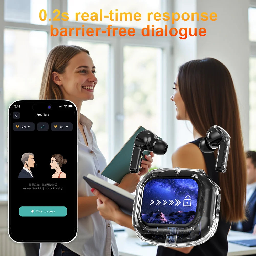 Smart Translation Headphones – Wireless Bluetooth Earbuds with Touch Screen & HiFi Audio