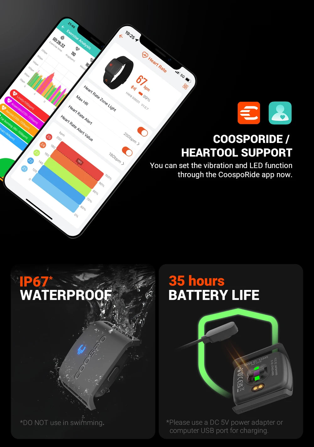 COOSPO HW9 Armband Heart Rate Monitor – BLE5.0 & ANT+ for Fitness & Cycling