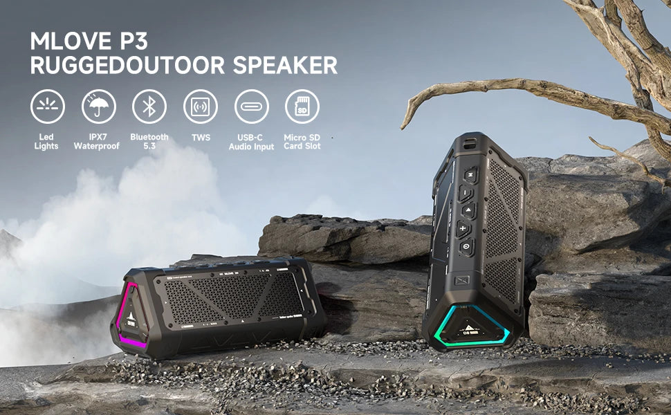 MLOVE P3 Outdoor Bluetooth Speaker – 40W, IPX7 Waterproof, RGB Light