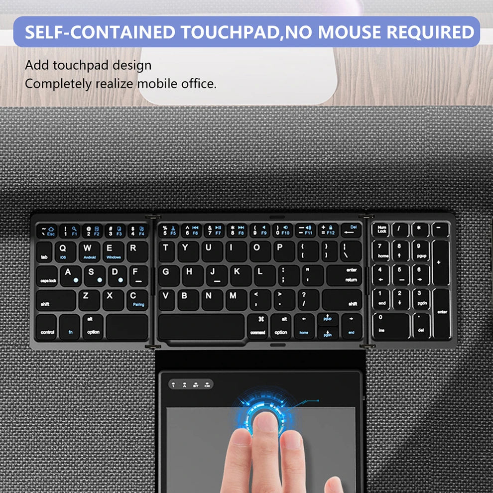 BOW Foldable Bluetooth Keyboard – Wireless Rechargeable with Touchpad