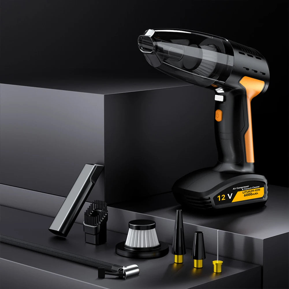 4-in-1 Car Vacuum & Tire Inflator – Cordless, LED, Strong Suction
