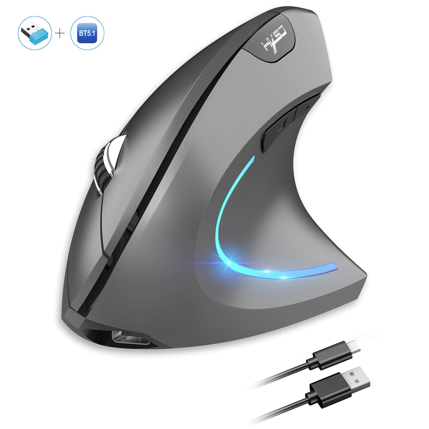HXSJ Dual-Mode Vertical Mouse – Ergonomic, 2400DPI, Rechargeable