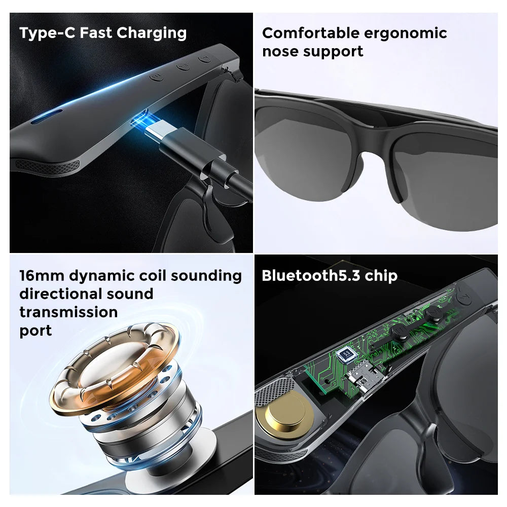AI Smart Translation Glasses – 144 Languages, Bluetooth 5.3, Music & Sports