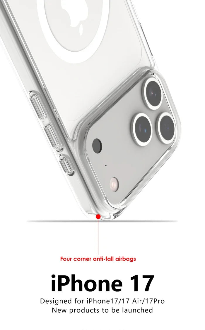 Shockproof Clear Magnetic iPhone Case – MagSafe & Wireless Charging (iPhone 17 Air/Pro Max)