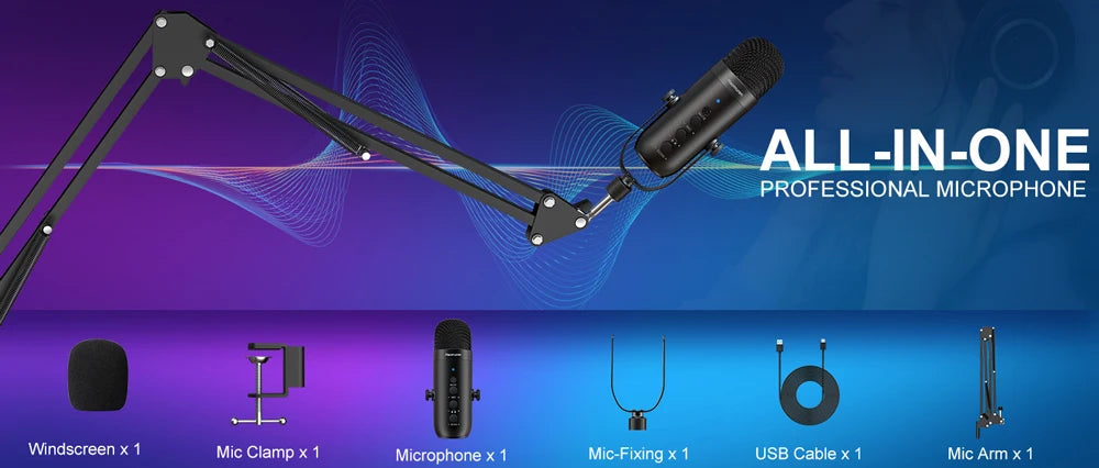 Haomuren USB Streaming Microphone Kit – Cardioid Condenser with Boom Arm