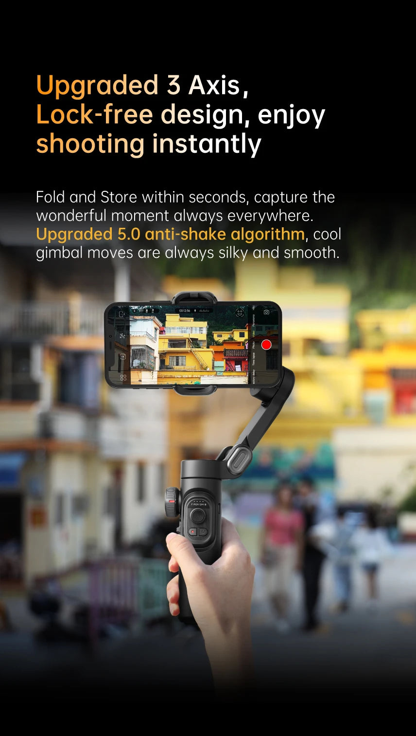 AOCHUAN 3-Axis Handheld Gimbal – SmartXE for iPhone & Android, AI Face Tracking