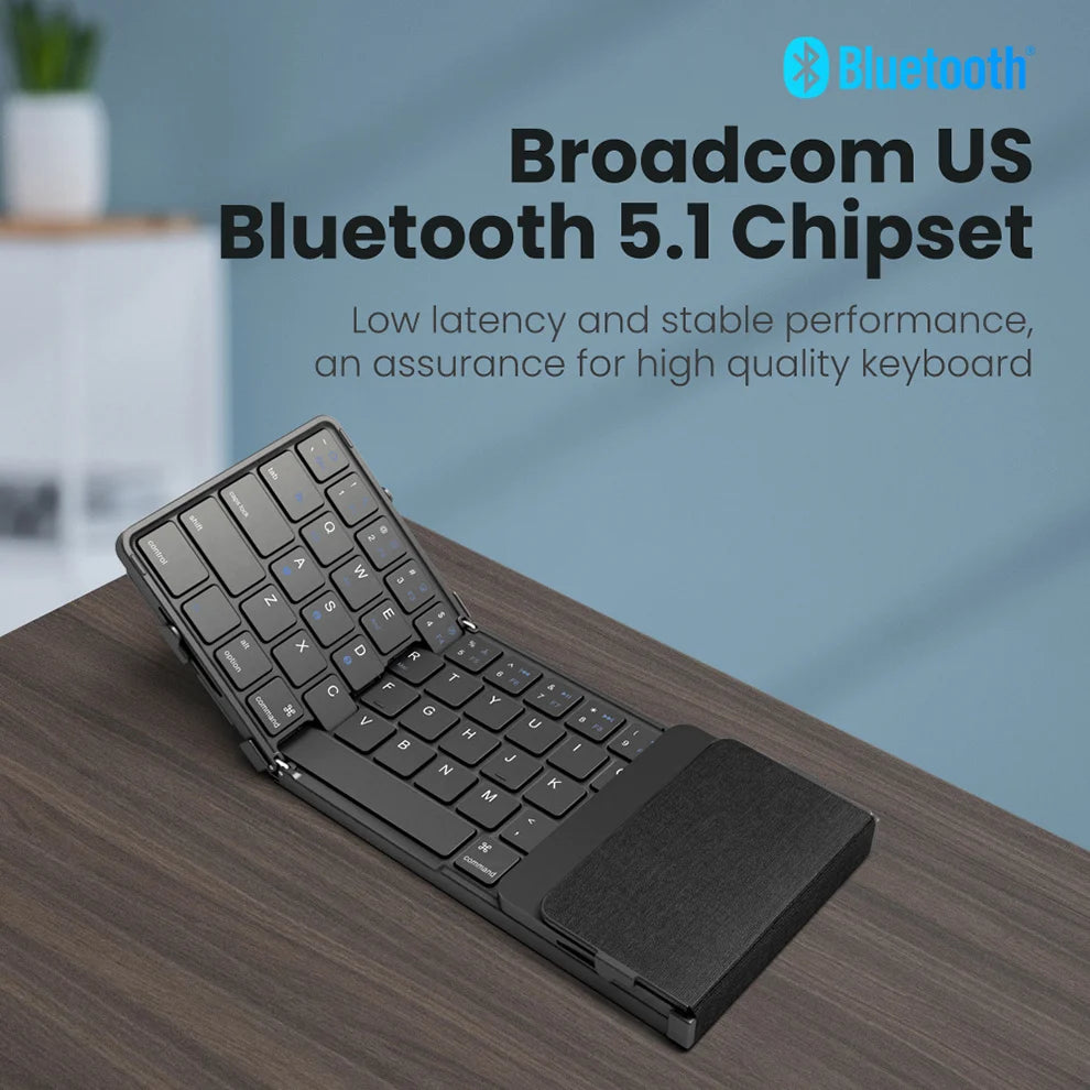 Folding Bluetooth Keyboard with Touchpad – Wireless, 3-Device Support, PU Leather