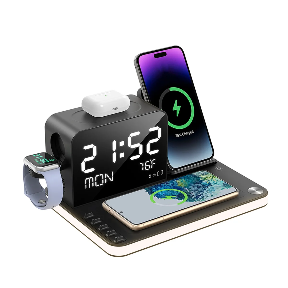 SEMOIC 7-in-1 Wireless Charging Station – Fast Charger with Clock & Night Light