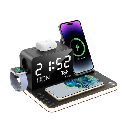 SEMOIC 7-in-1 Wireless Charging Station – Fast Charger with Clock & Night Light