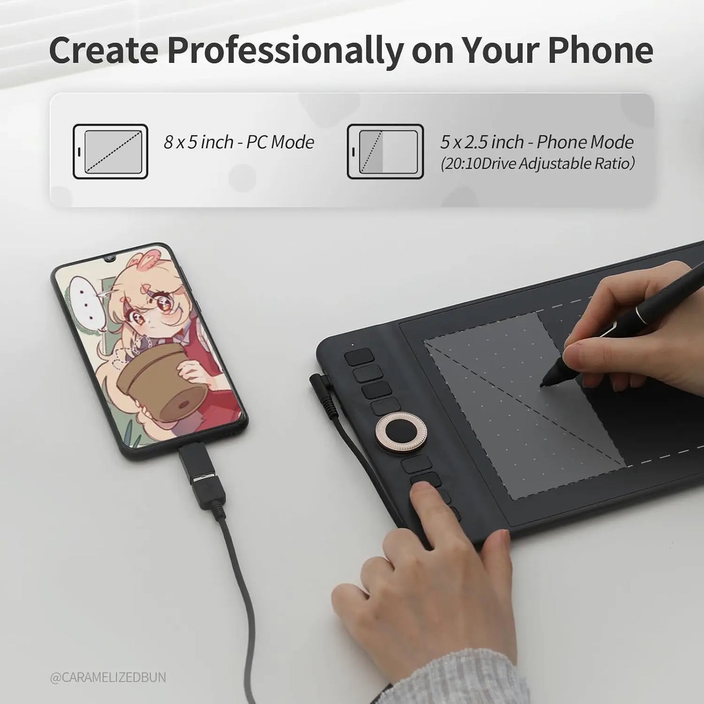 GAOMON WH851 Wireless Graphics Tablet – 16K Pen Pressure, 8x5'' Drawing Pad