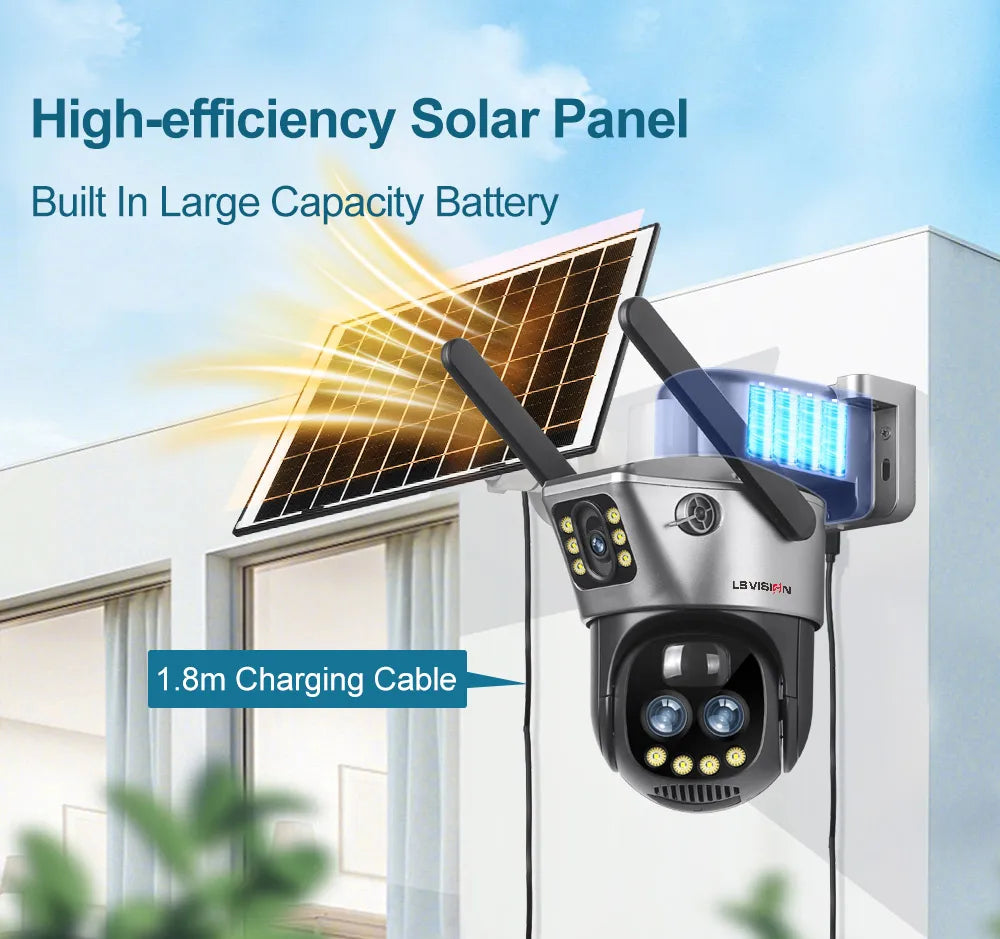 LS Vision V380 Dual Lens Solar Camera – 8MP 4K, 10X Zoom, WiFi/4G
