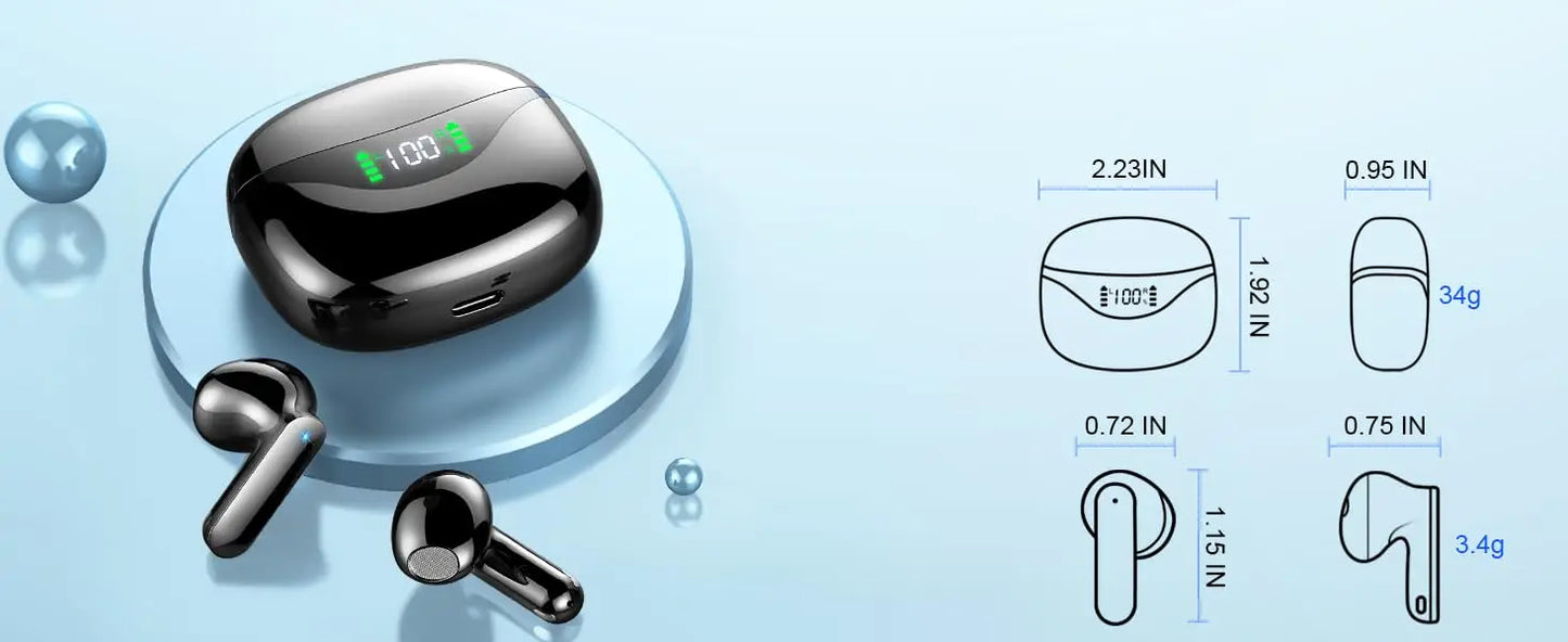 Wireless Bluetooth 5.3 Earbuds – Noise Cancelling, 36H Playtime, LED Display