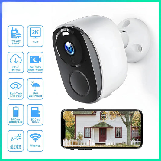 3MP WiFi Surveillance Camera – Battery Powered, Night Vision, Outdoor Security