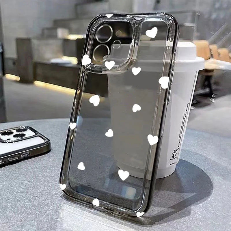 Cute Cartoon Heart Phone Case – Transparent Soft Cover for iPhone 7–17