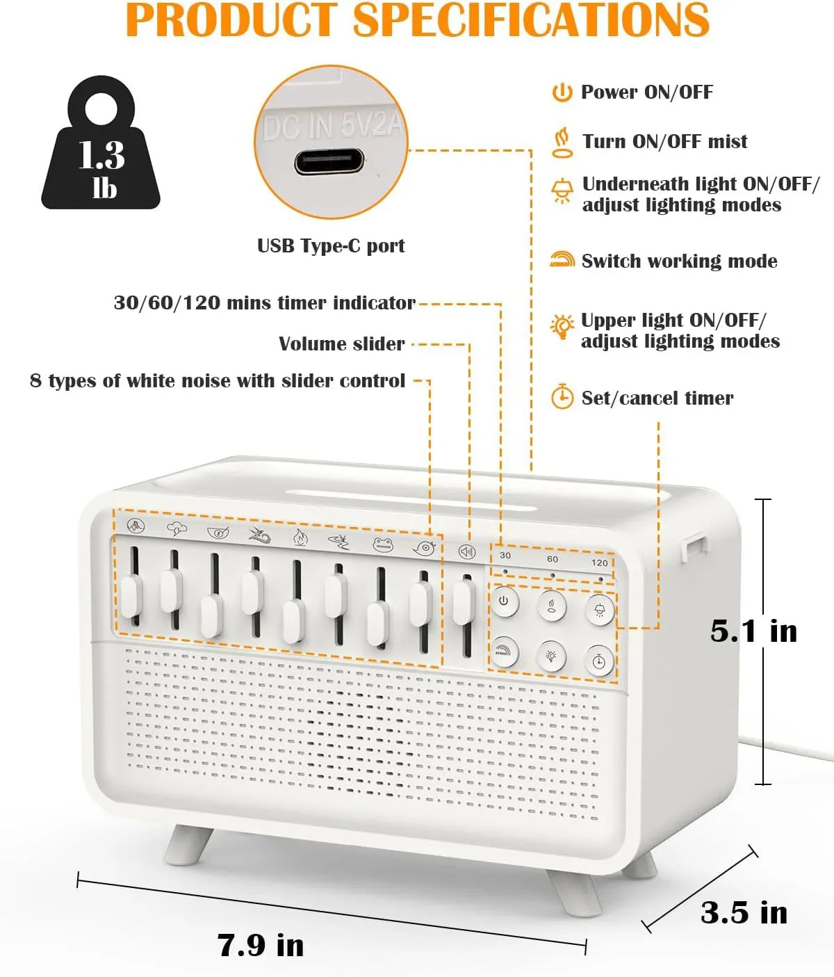 4-in-1 HIFI Bluetooth Speaker – White Noise, Night Light, Humidifier & Sleep Aid