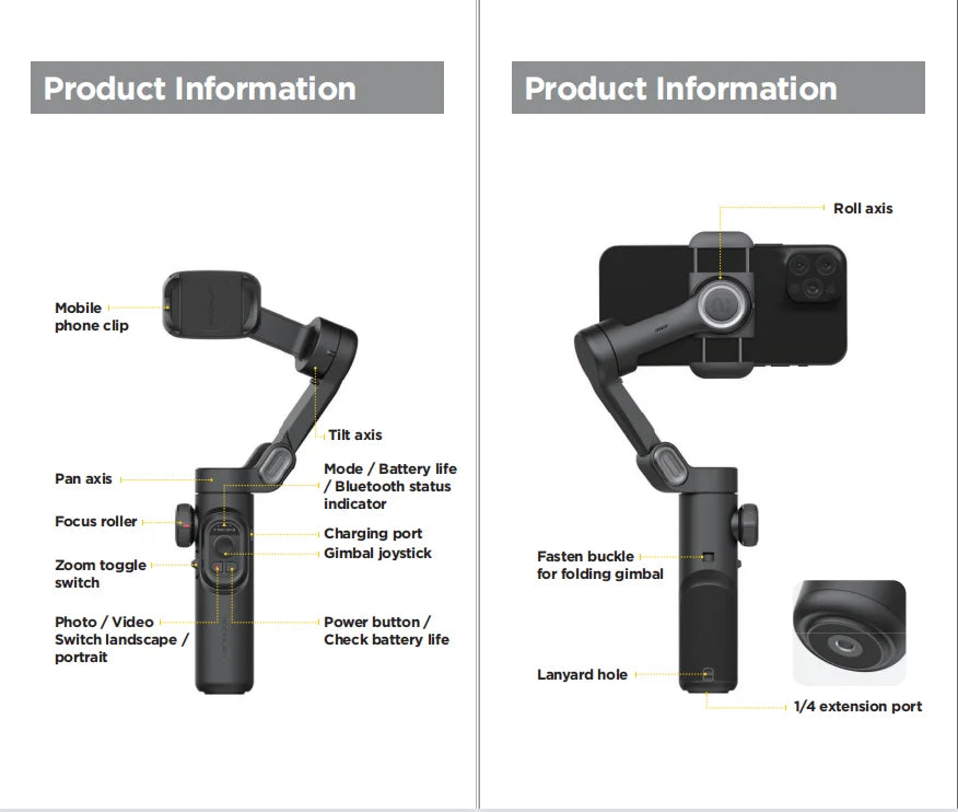 AOCHUAN 3-Axis Handheld Gimbal – SmartXE for iPhone & Android, AI Face Tracking