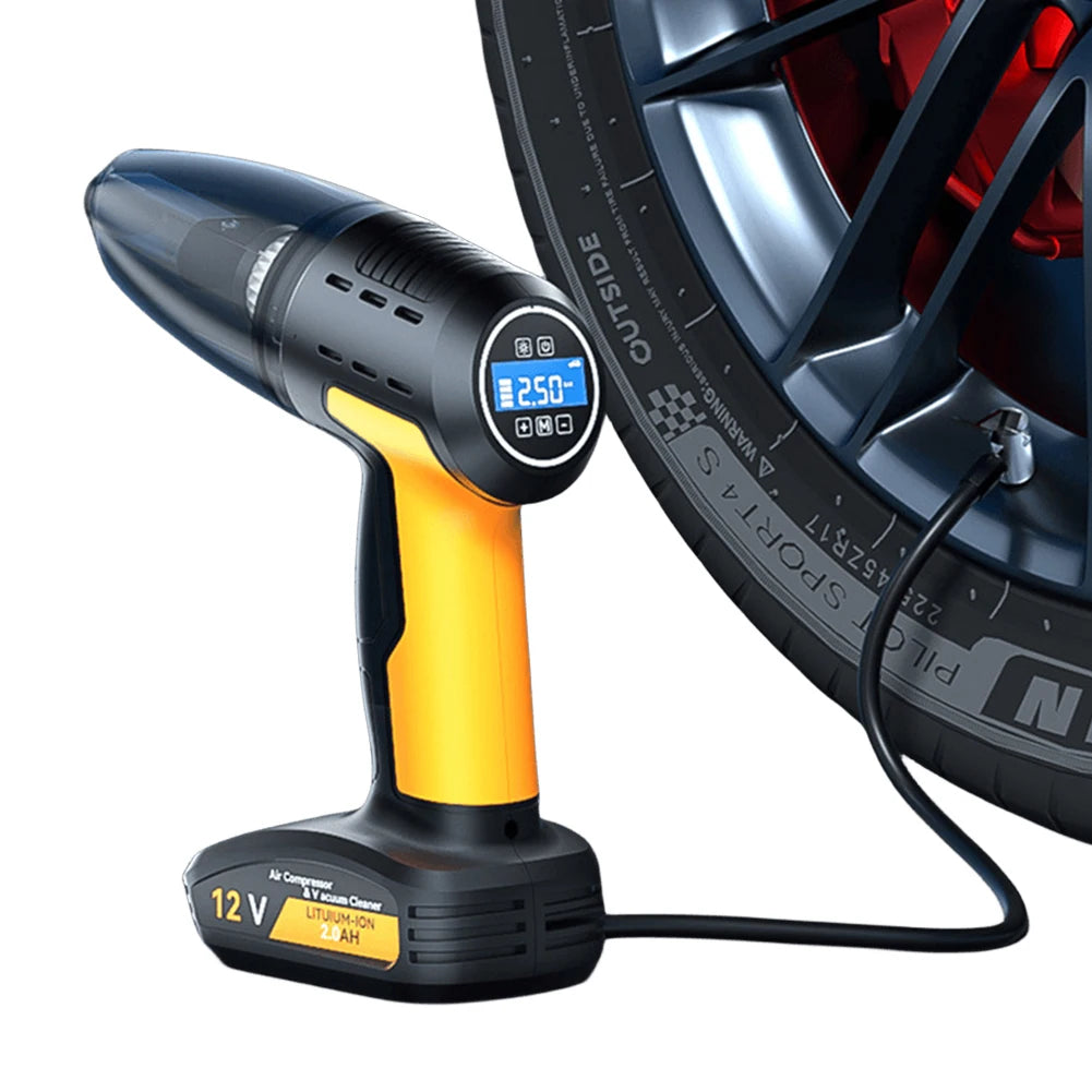 4-in-1 Car Vacuum & Tire Inflator – Cordless, LED, Strong Suction