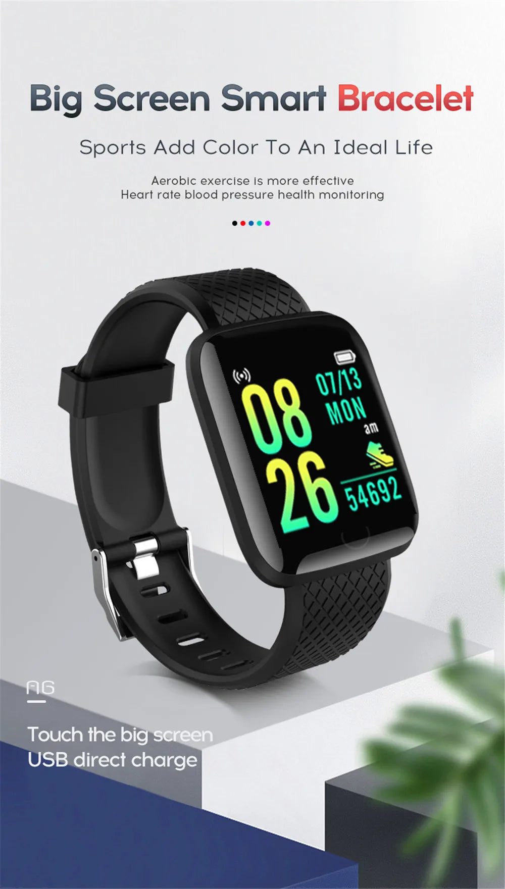 116 Smart Fitness Bracelet – Sport Watch, Music & Message Control, Bluetooth