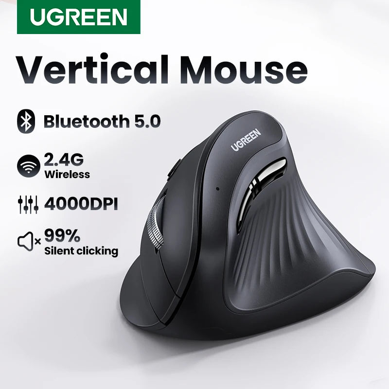 UGREEN Vertical Wireless Mouse – Bluetooth 5.0, 4000DPI, Ergonomic