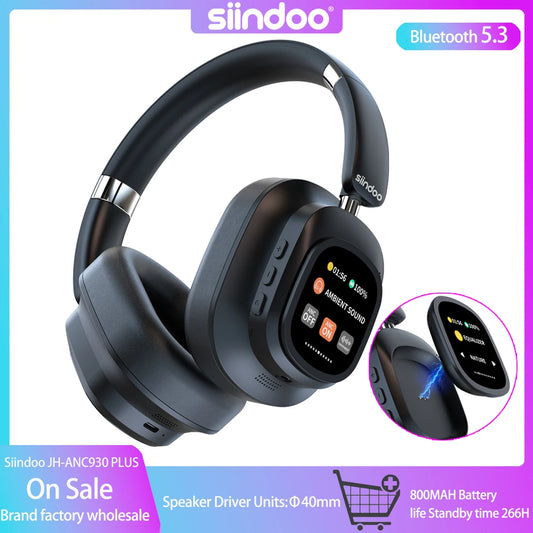 Siindoo JH-ANC930Plus Wireless Headphones – Hybrid ANC, Touch Control, LED Screen
