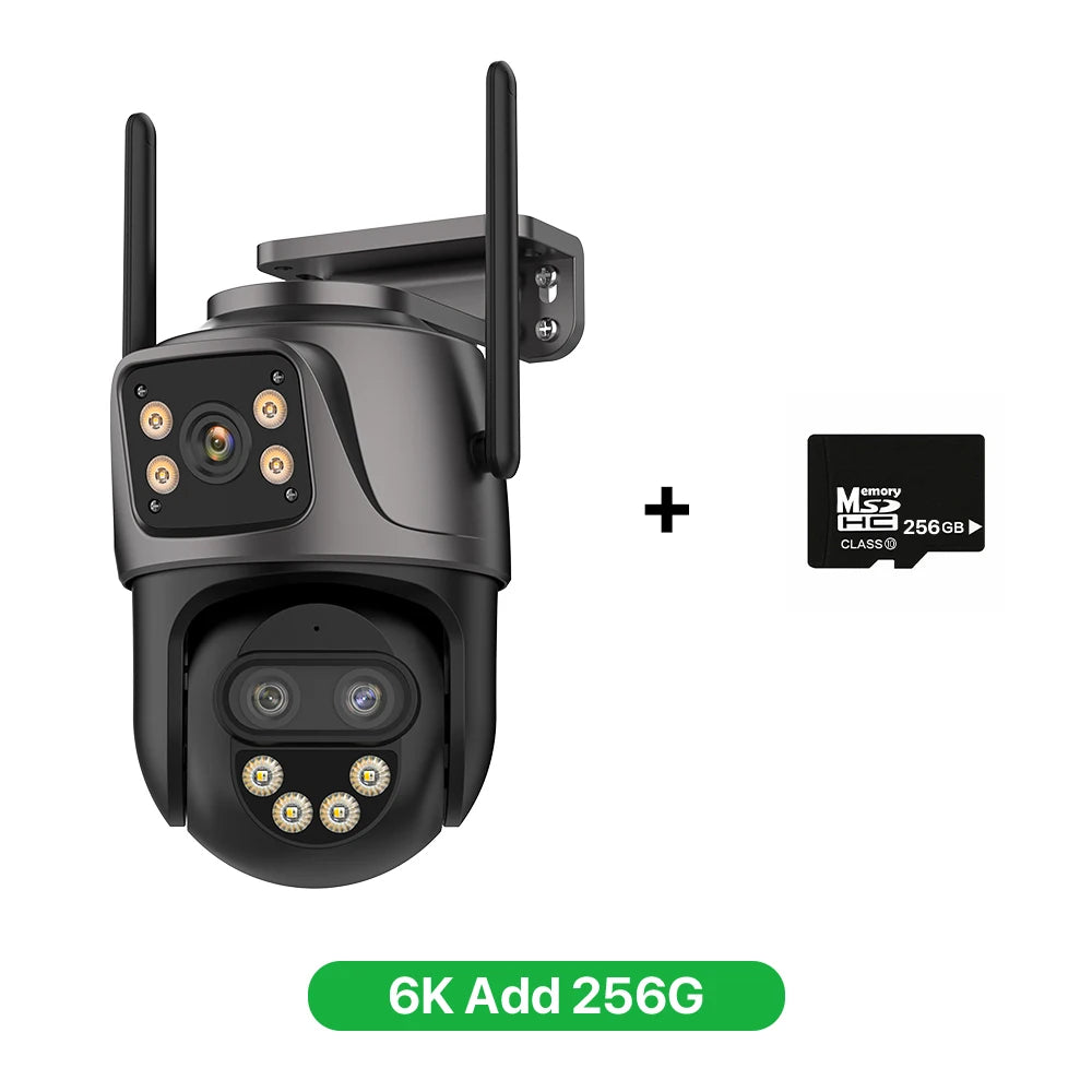 6K 9MP Outdoor WiFi Camera – Triple Lens, Dual Screen, PTZ Auto Tracking