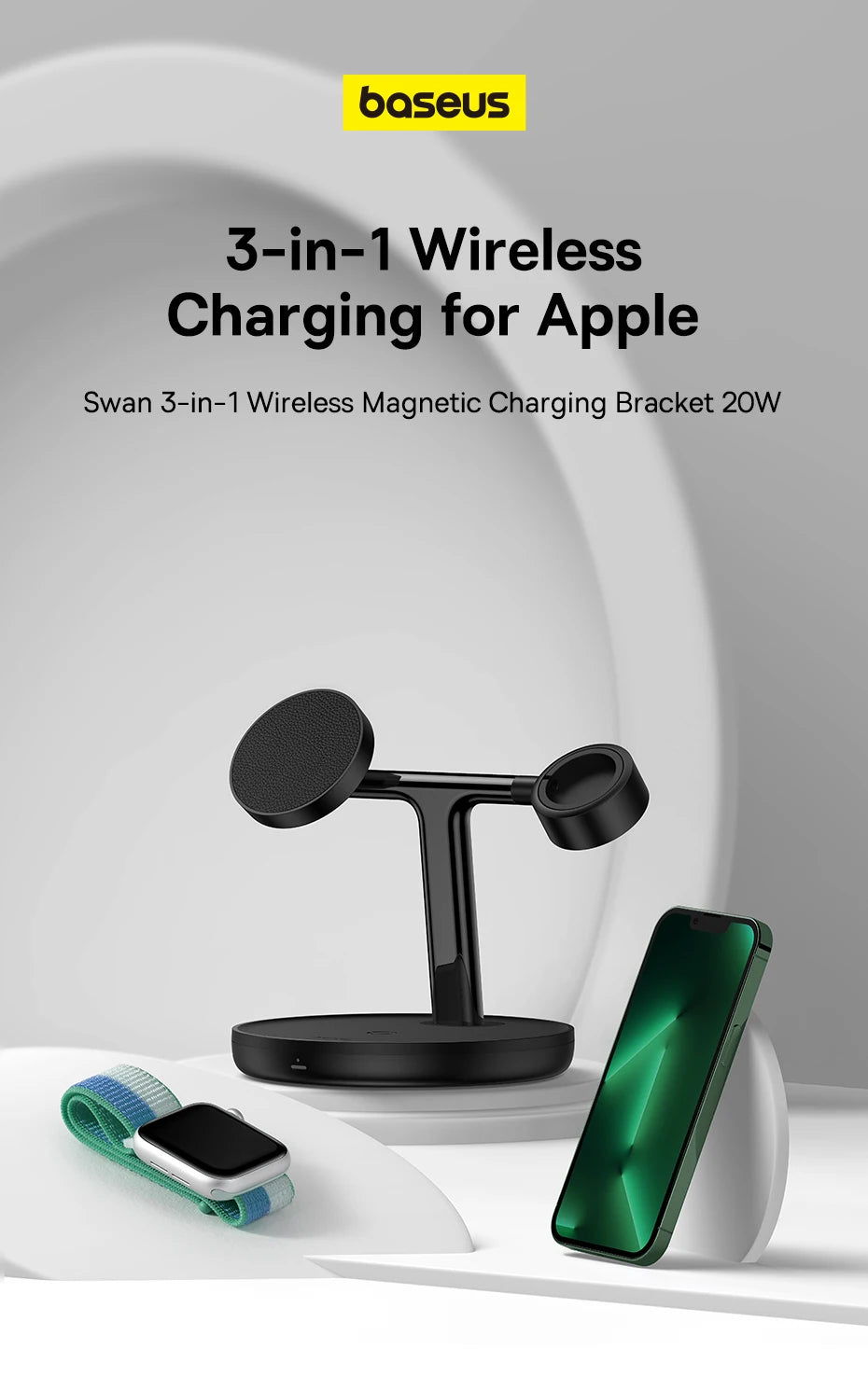Baseus 3-in-1 20W Magnetic Wireless Charger – iPhone, AirPods & Apple Watch