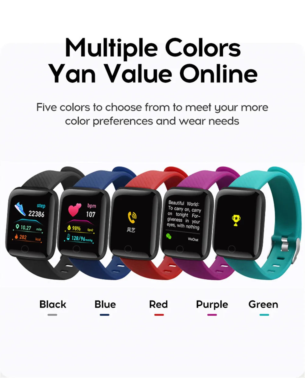 116 Smart Fitness Bracelet – Sport Watch, Music & Message Control, Bluetooth