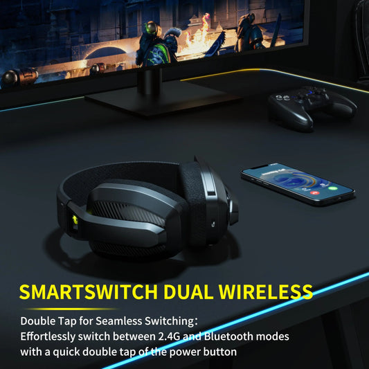 BINNUNE BW06 Wireless Gaming Headset – 2.4GHz & Bluetooth, Mic for PS5/PC