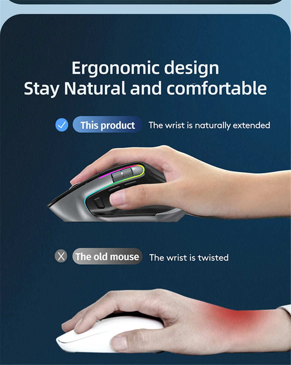 2.4G Wireless Bluetooth RGB Mouse – Rechargeable & Ergonomic