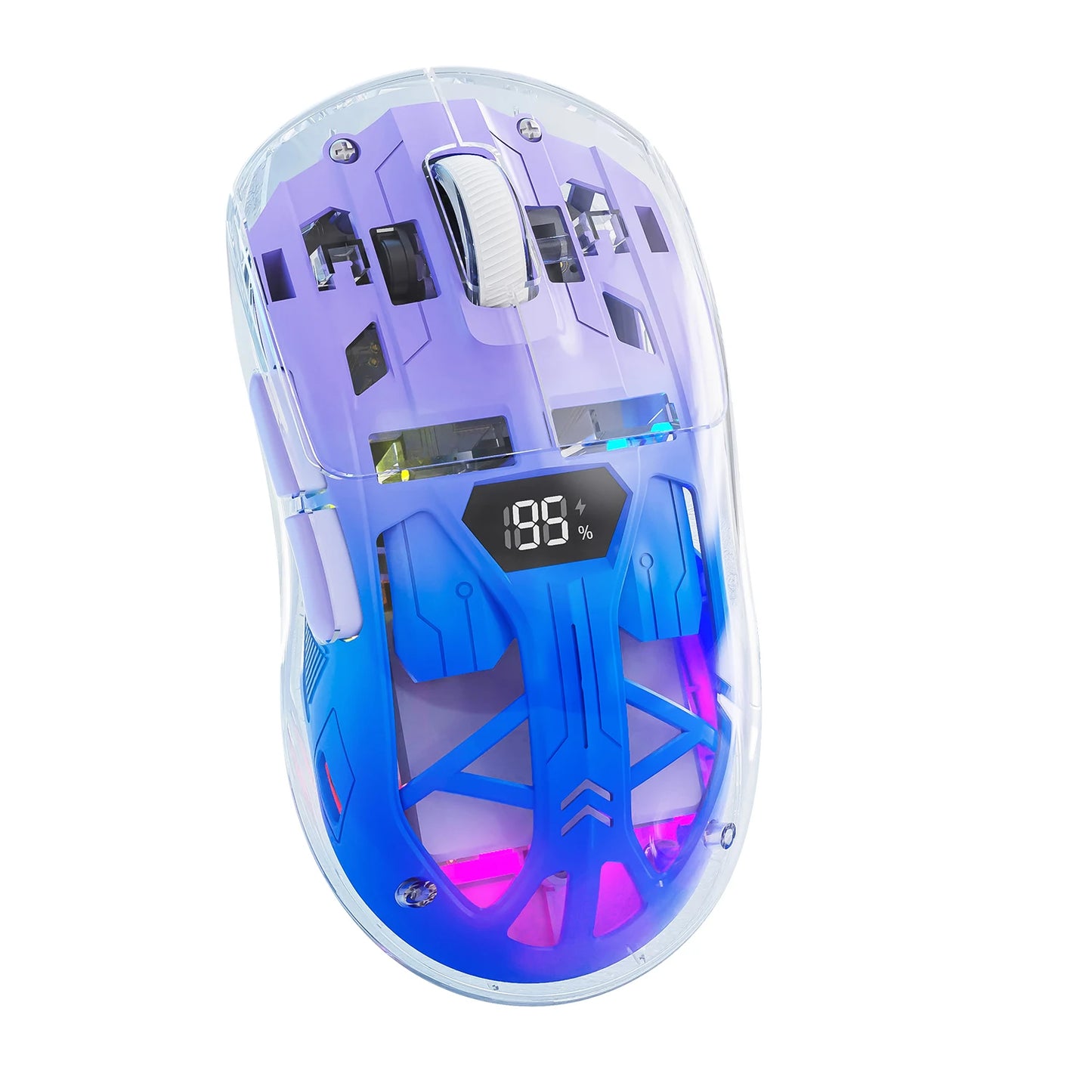 FreeWolf A2 Transparent RGB Gaming Mouse – Wireless, Battery Display, Dual Mode
