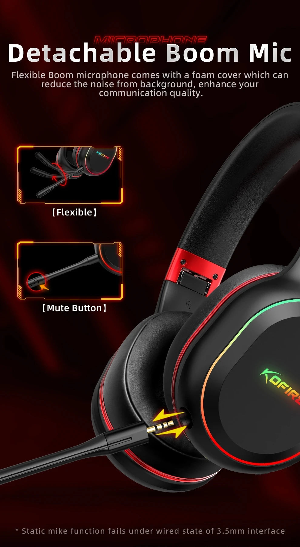 Kofire UG-05 Gaming Headset – Wireless, RGB, Vibration, Dual Mode