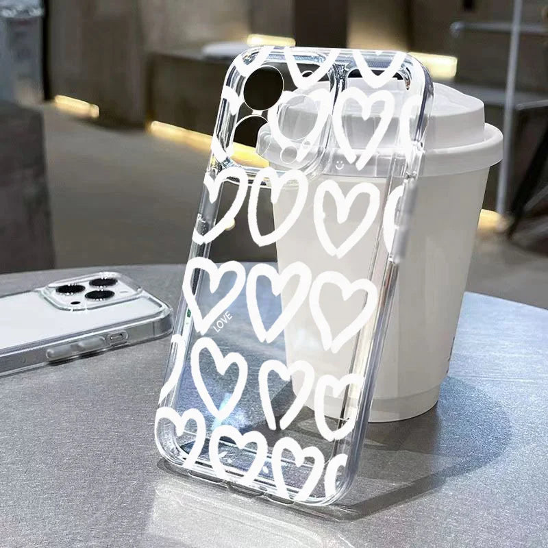 Cute Cartoon Heart Phone Case – Transparent Soft Cover for iPhone 7–17
