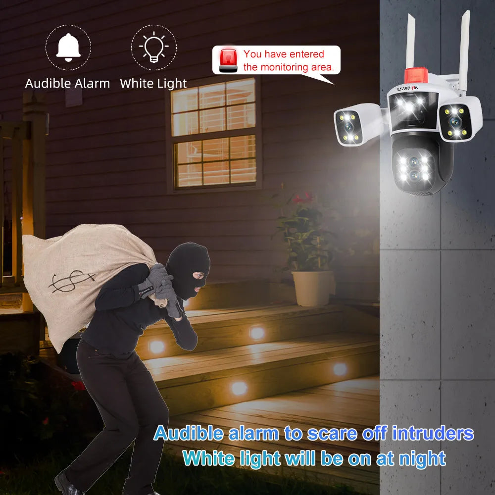 LS Vision 8K 16MP WiFi Camera – 4 Lens, 360° PTZ Outdoor Security