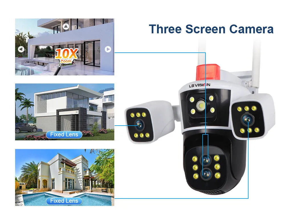 LS Vision 8K 16MP WiFi Camera – 4 Lens, 360° PTZ Outdoor Security