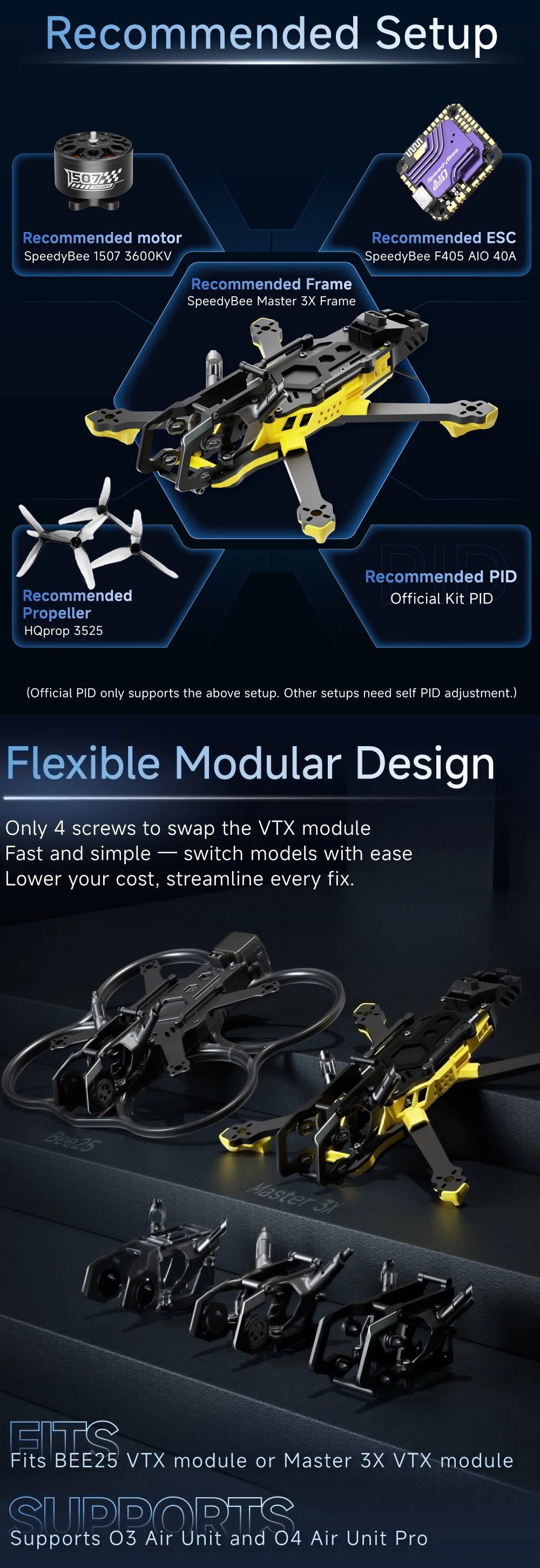 SpeedyBee Master3X Modular X-Frame 3-3.6 Inch FPV Drone Frame
