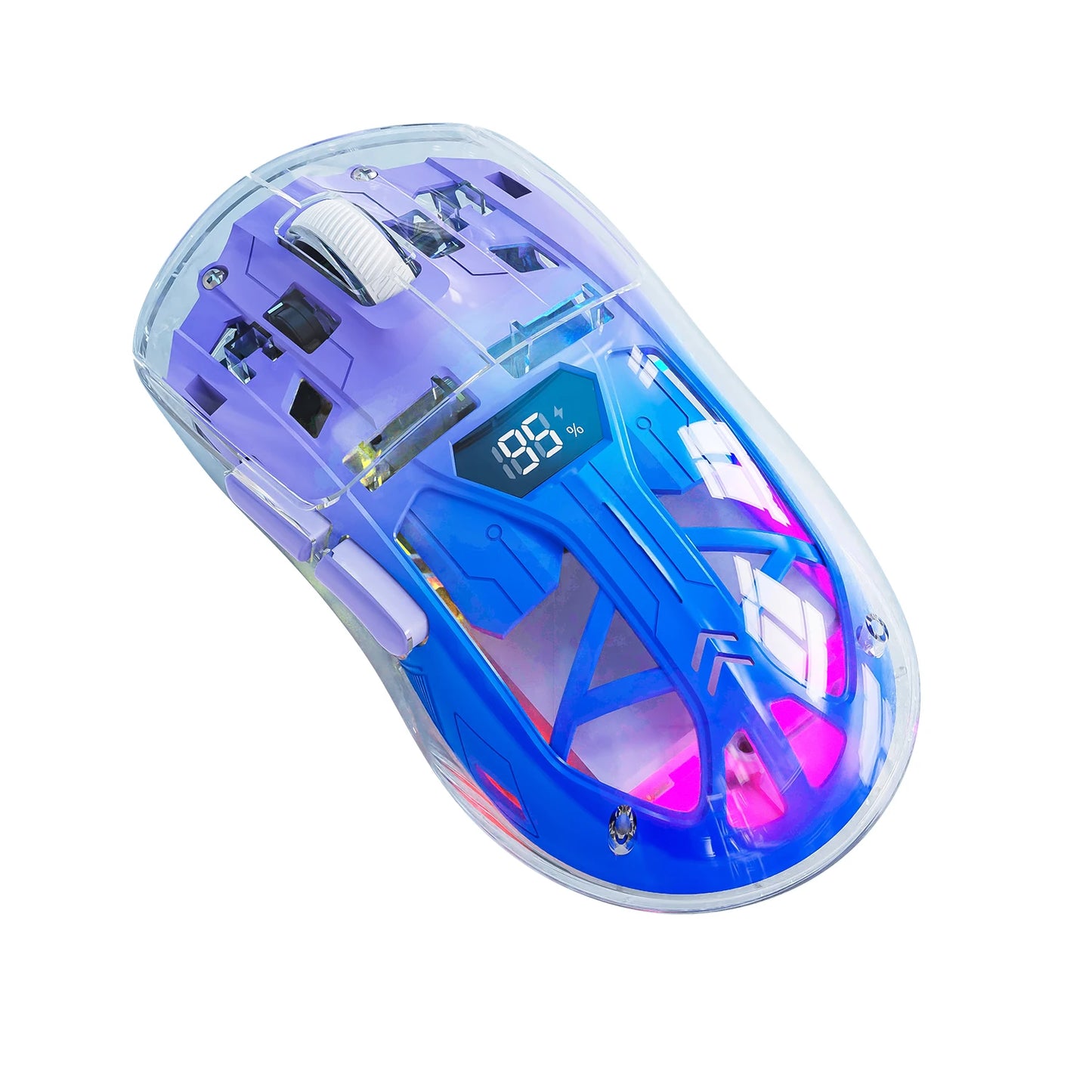 FreeWolf A2 Transparent RGB Gaming Mouse – Wireless, Battery Display, Dual Mode