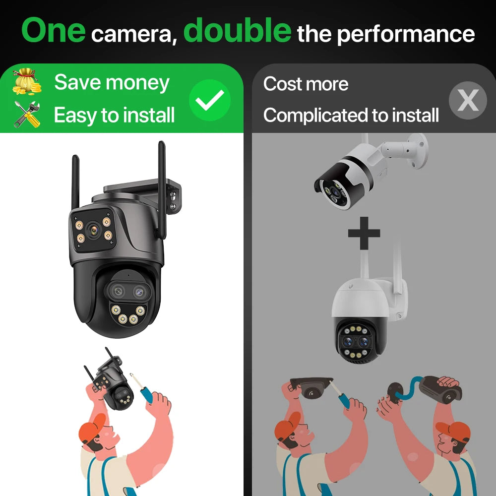 6K 9MP Outdoor WiFi Camera – Triple Lens, Dual Screen, PTZ Auto Tracking