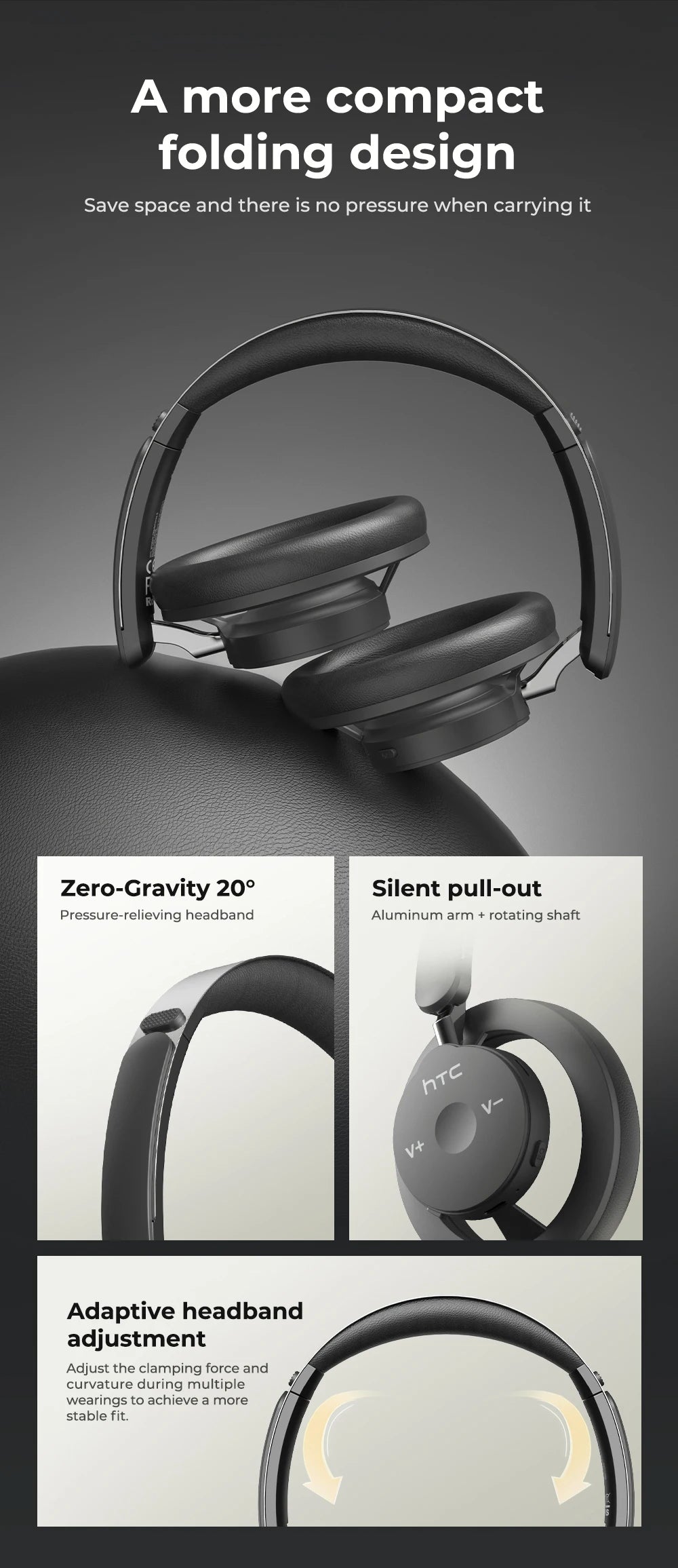 HTC HP06 Bluetooth 6.0 Wireless Open-Ear Headphones – Foldable & Lightweight
