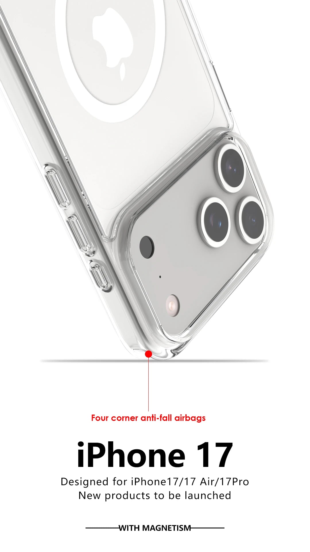 Shockproof Clear Magnetic iPhone Case – MagSafe & Wireless Charging (iPhone 17 Air/Pro Max)