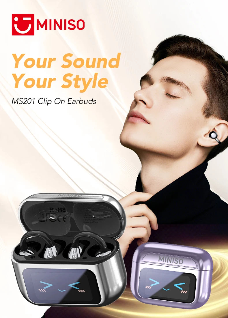 MINISO MS201 Bluetooth EarClip Headphones – AI Translator, 60H Playtime