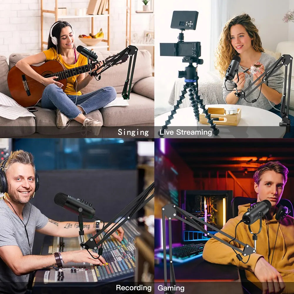 Haomuren USB Streaming Microphone Kit – Cardioid Condenser with Boom Arm